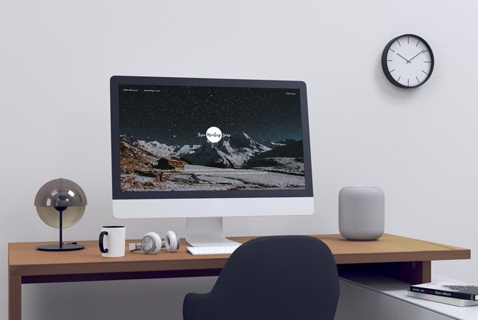 Free Modern Designer Workstation iMac Mockup