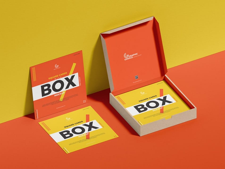 Free Square Cards With Box Mockup