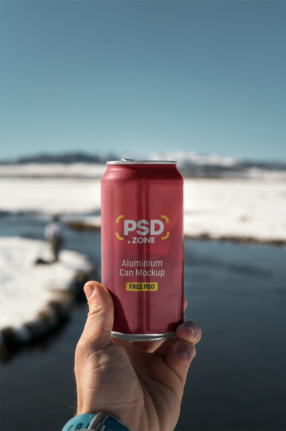 Hand Holding Aluminum Can Mockup PSD