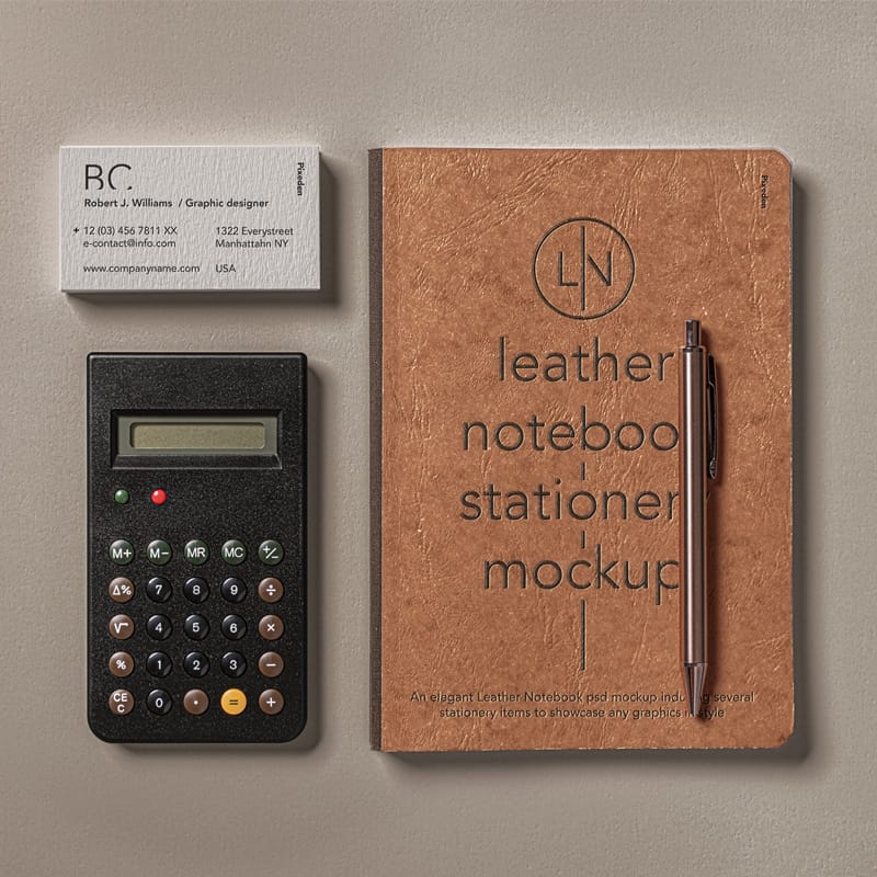 Leather Cover PSD Notebook Mockup Set
