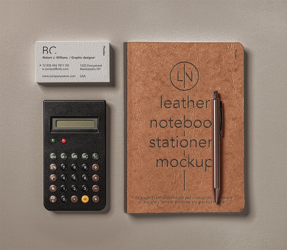 Leather Cover PSD Notebook Mockup Set