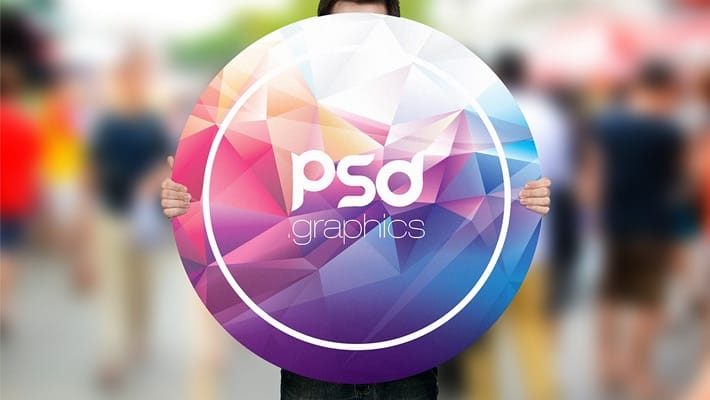 Man Holding Round Board Mockup Template