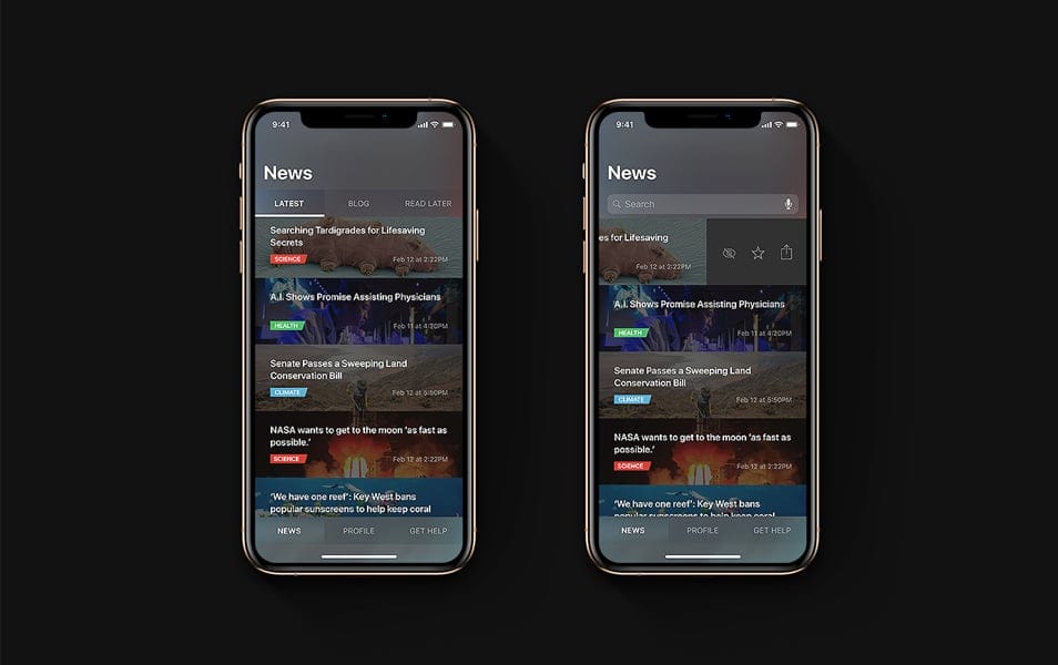 News Feed App Dark Design
