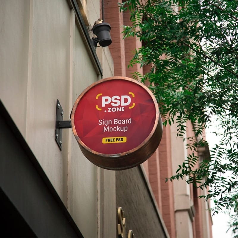 Round Wall Mounted Sign Board Mockup