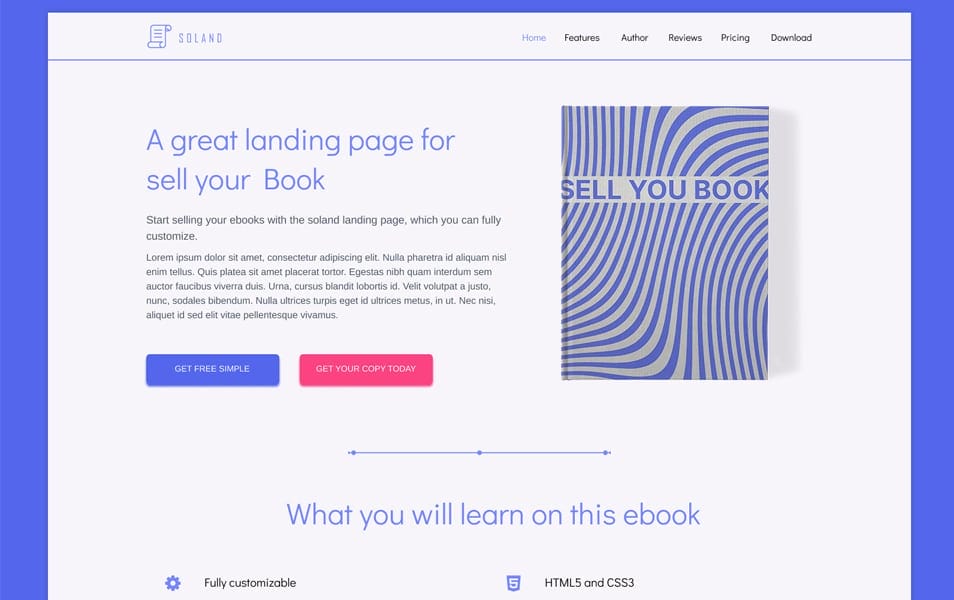 SOLAND Free Book Landing page Template