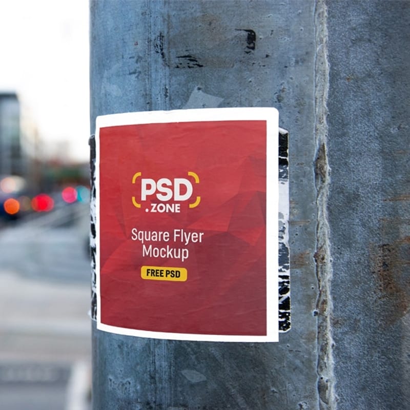 Square Flyer on Wall Mockup PSD