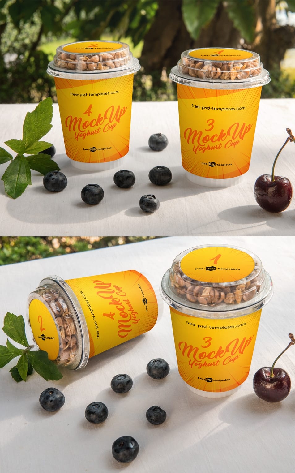 2 Free Yoghurt Cup Mock-ups in PSD