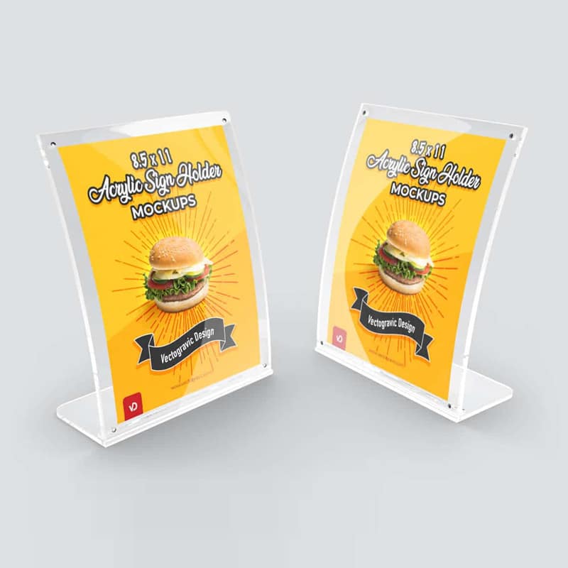 8.5 x 11 Curved Acrylic Sign Holder Mockups