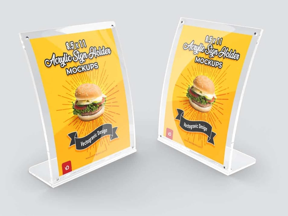 8.5 x 11 Curved Acrylic Sign Holder Mockups