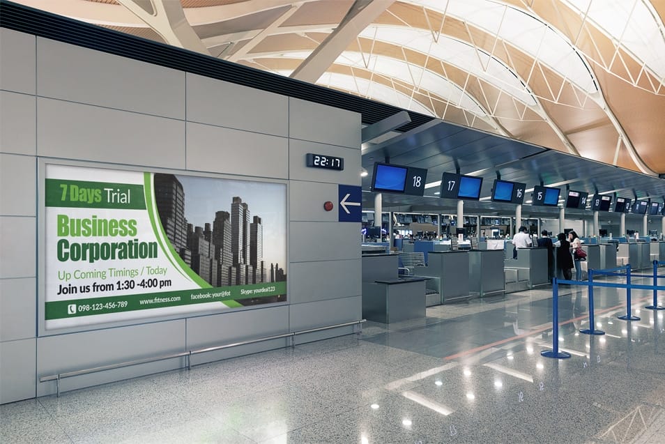 Free Bus Stand Wall Mounted Billboard Design Mockup