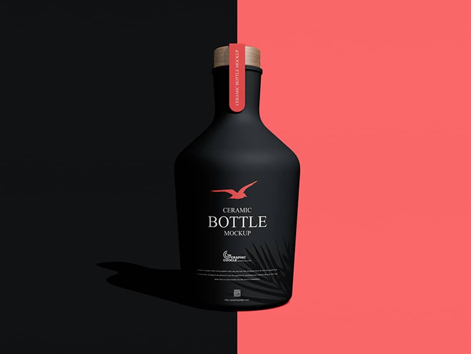 Free Ceramic Bottle Mockup