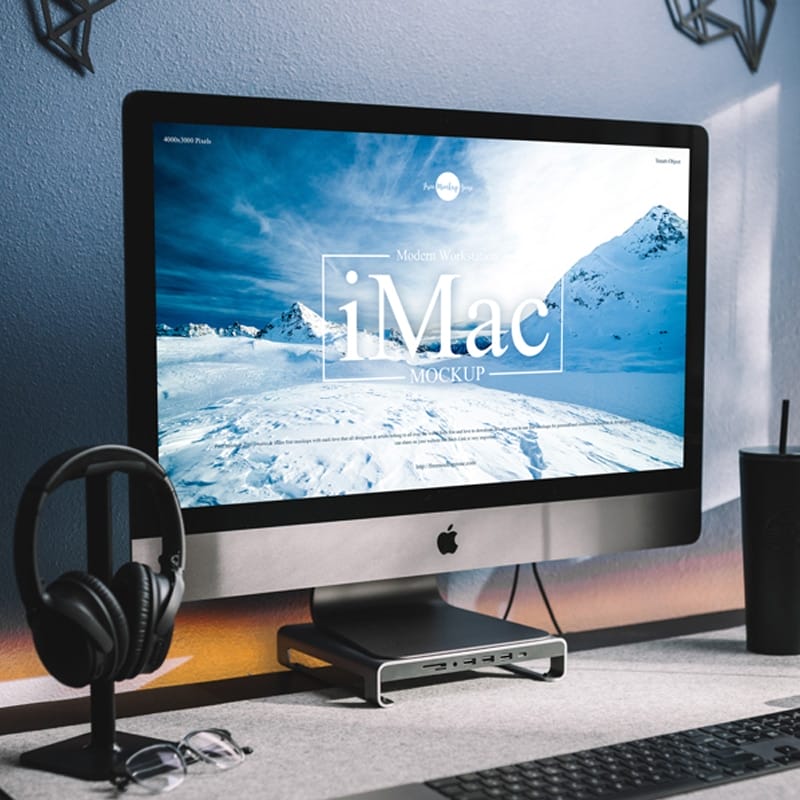 Free Modern Workstation iMac Mockup
