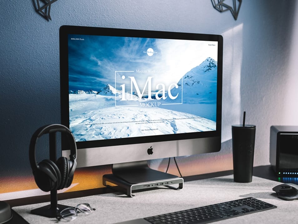Free Modern Workstation iMac Mockup