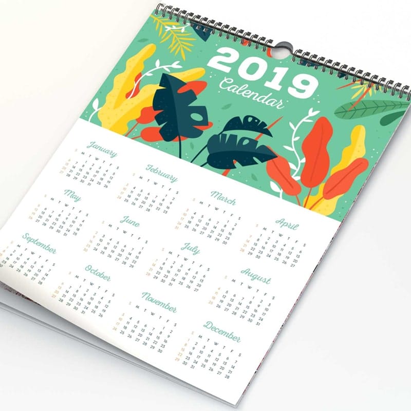Free Opened Wall Calendar Design Mockup