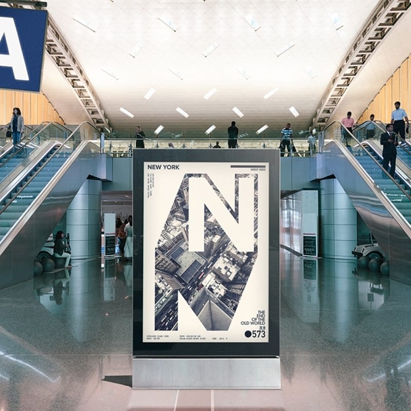 Free Realistic Mall Standing Billboard PSD Mockup