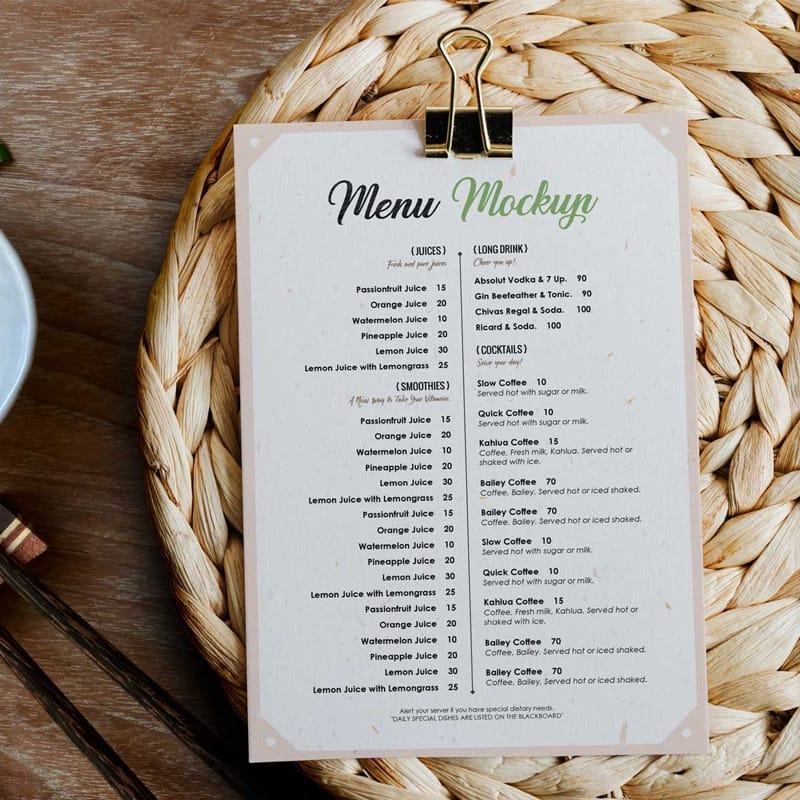 Free Restaurant / Hotel Menu Mockup PSD