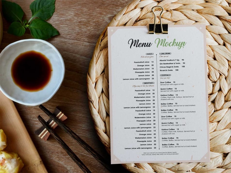 Free Restaurant / Hotel Menu Mockup PSD