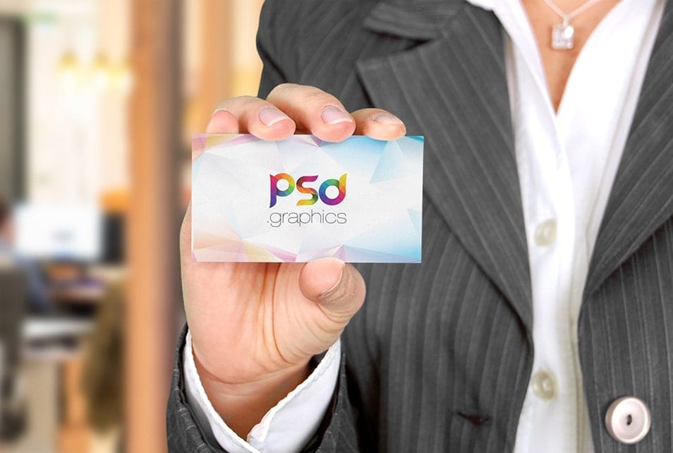 Woman Holding Business Card Mockup