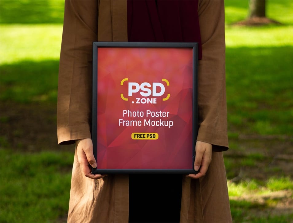 Women Holding Photo Poster Frame Mockup
