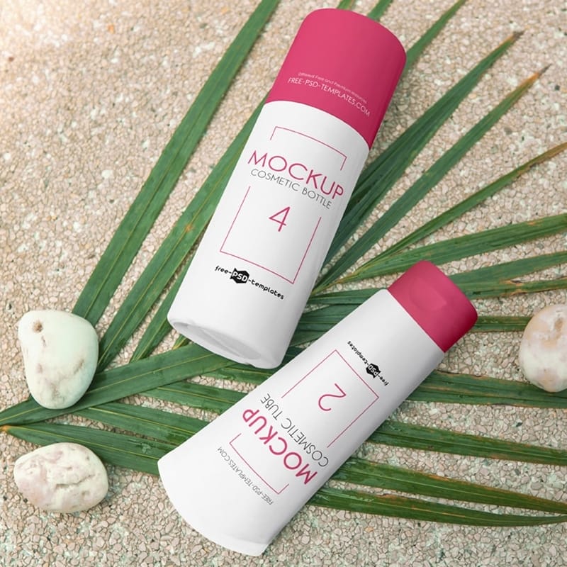 2 Free Cosmetic Bottle and Tube Mock-ups in PSD