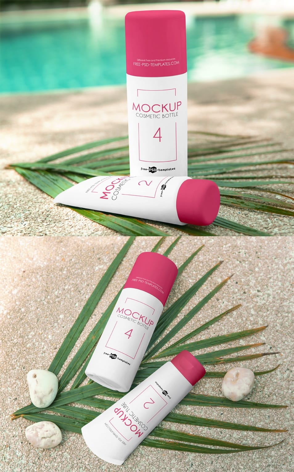 2 Free Cosmetic Bottle and Tube Mock-ups in PSD