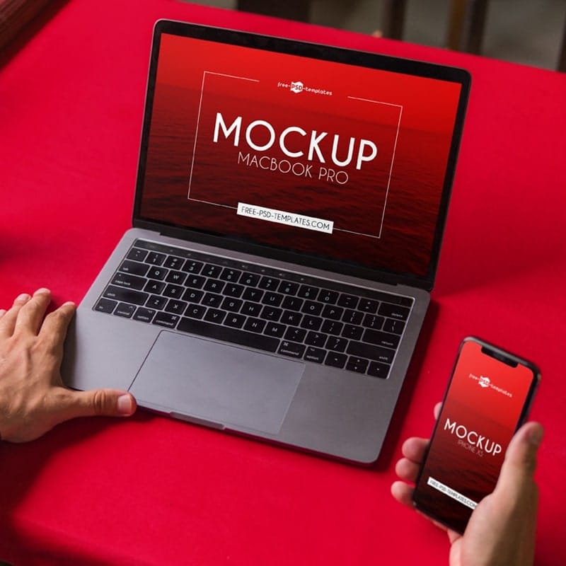 3 Free MacBook Pro / iPhone XS / Apple Watch v02 Mock-ups in PSD