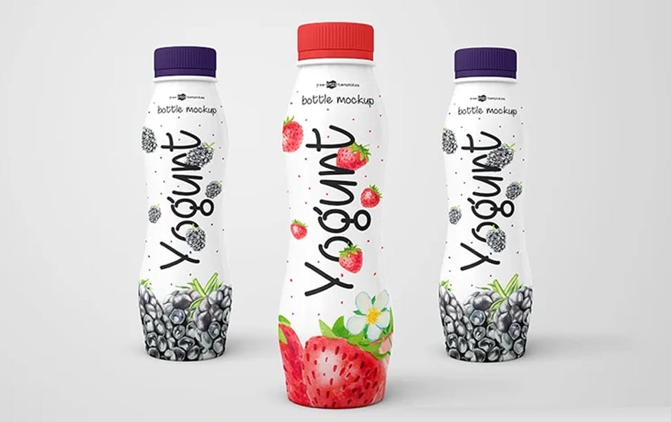 3 Free Yogurt Bottle Mockups