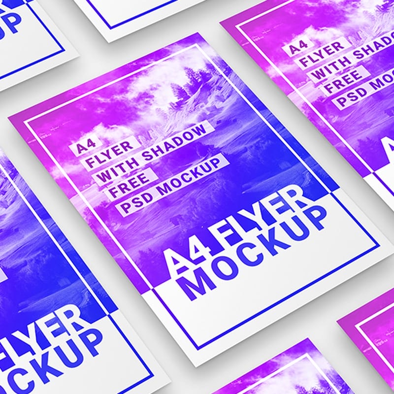 A4 Flyer With Shadow 2 Free PSD Mockups