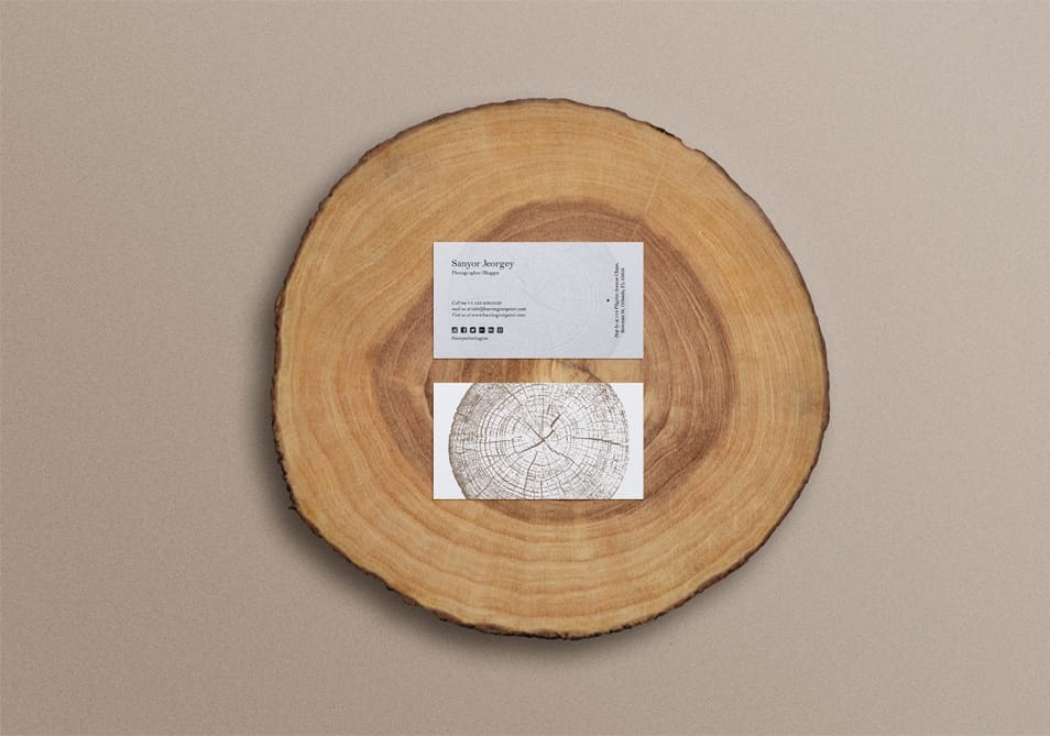 Business Card Mockup on Wooden Stump