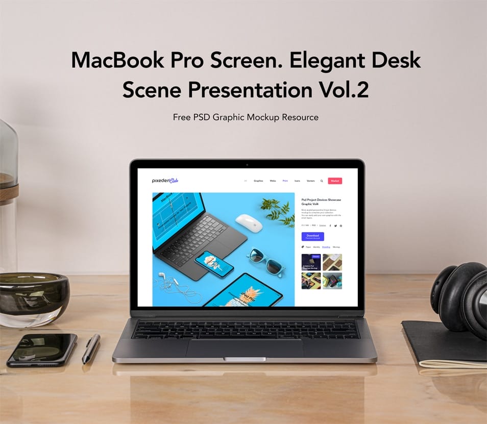 Desk PSD MacBook Pro Scene Set