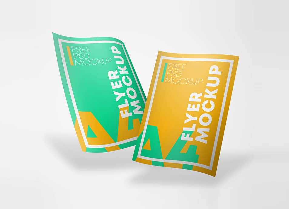Floating A4 Flyer Free PSD Mockups