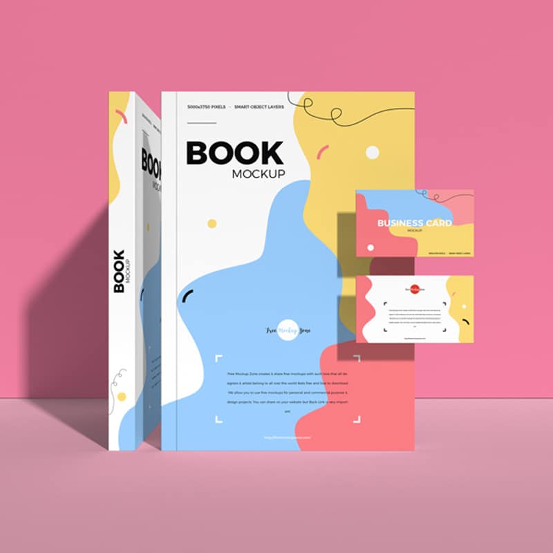 Free Book With Business Card Mockup