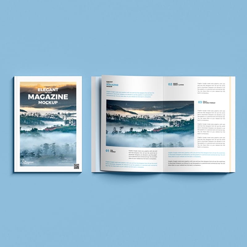 Free Elegant Top View Magazine Mockup