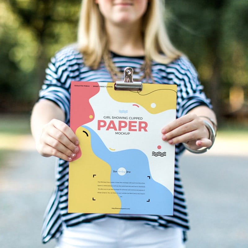 Free Girl Showing Clipped Paper Mockup