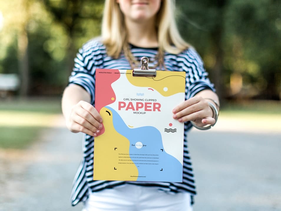 Free Girl Showing Clipped Paper Mockup