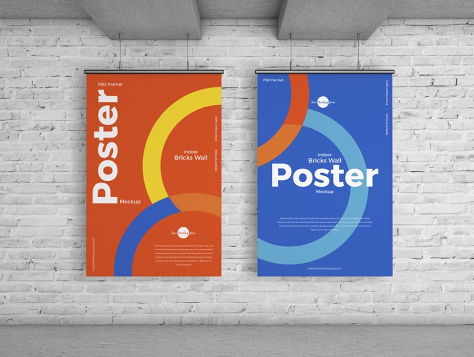 Free Indoor Bricks Wall Poster Mockup