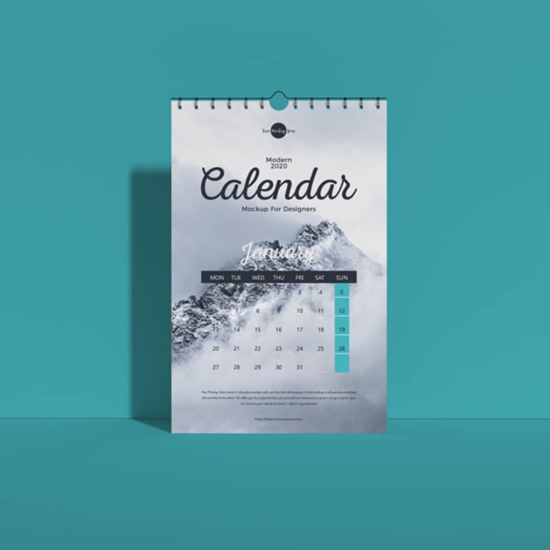 Free Modern 2020 Wall Calendar Mockup For Designers