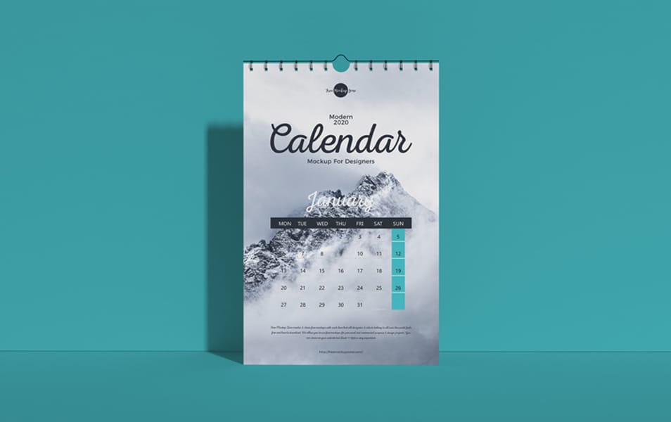 Free Modern 2020 Wall Calendar Mockup For Designers
