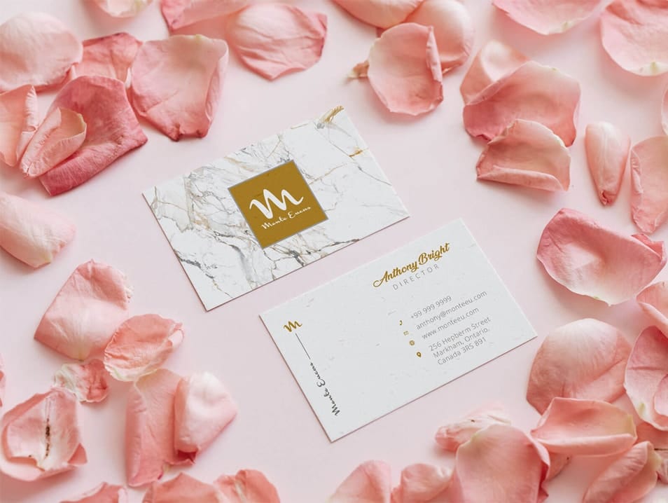 Free Pink Rose Petal Business Card Mockup PSD
