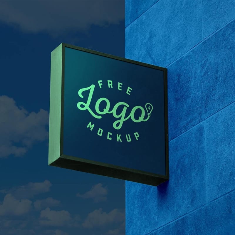 Free Wall Mounted Dark Signage Mockup PSD
