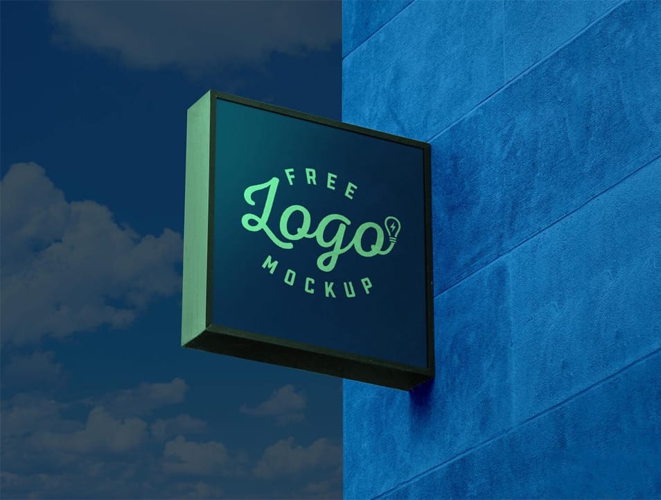 Free Wall Mounted Dark Signage Mockup PSD