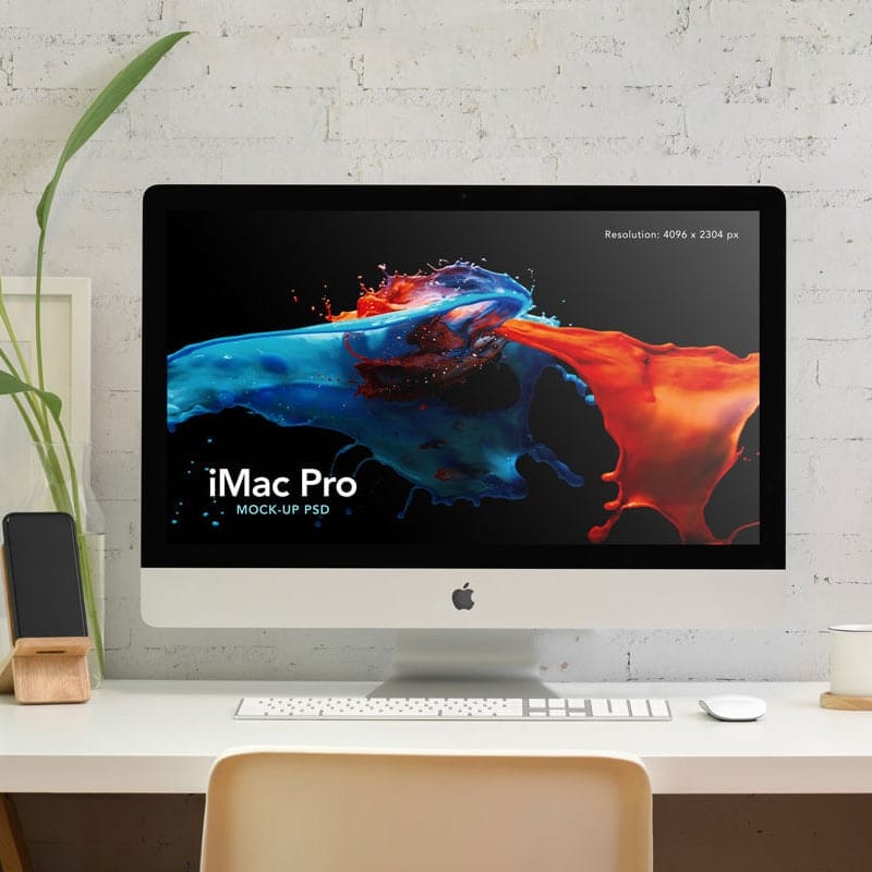 Free Workspace Silver iMac Mockup PSD