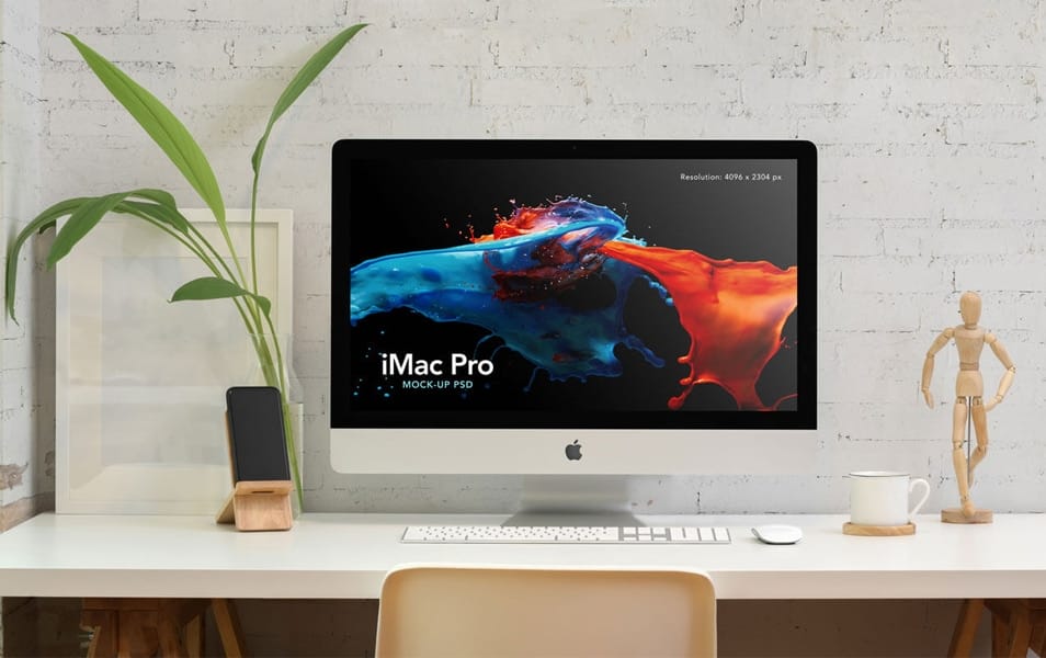 Free Workspace Silver iMac Mockup PSD