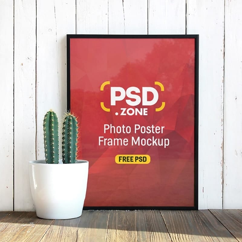 Photo Poster Frame with Flower Pot Mockup