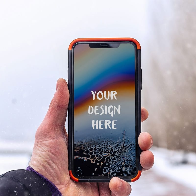 iPhone in Hand Winter Mockup