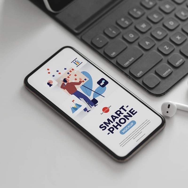 Free Black Keyboard With Smartphone Mockup