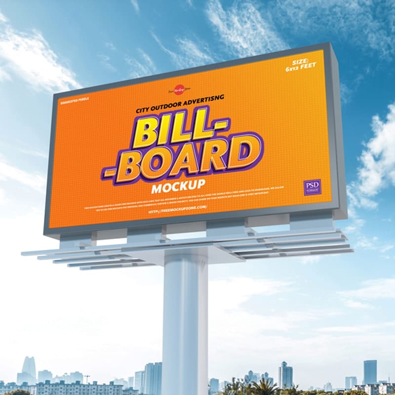 Free City Outdoor Advertising 6×12 Feet Billboard Mockup