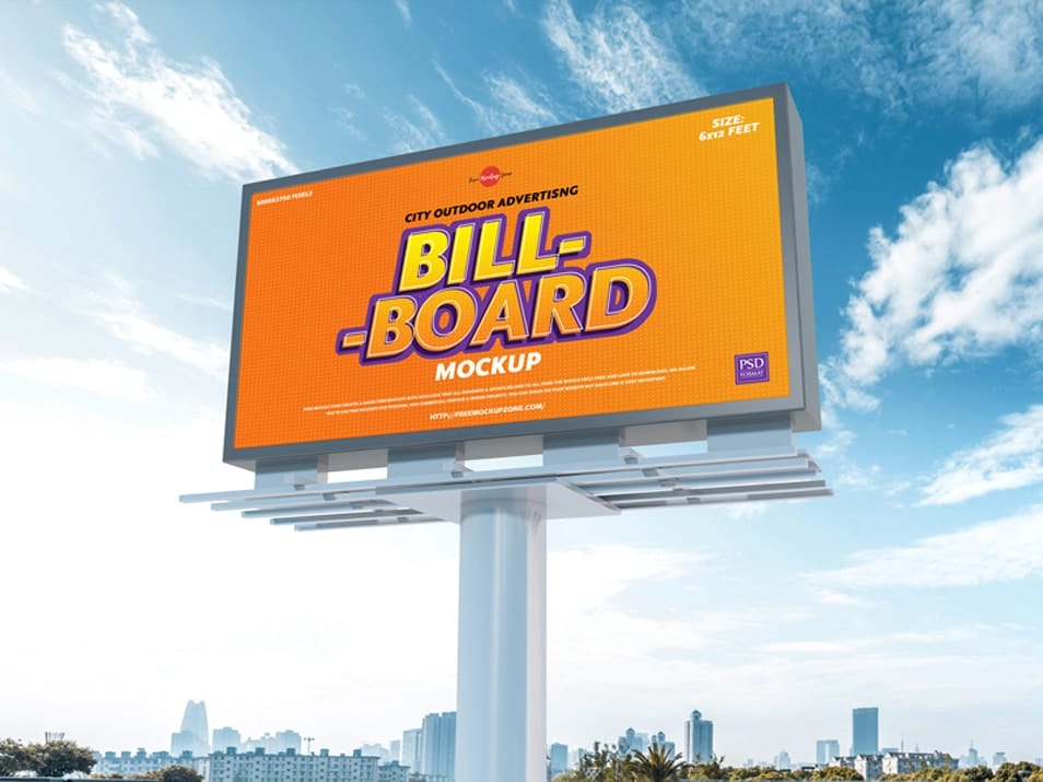 Free City Outdoor Advertising 6×12 Feet Billboard Mockup