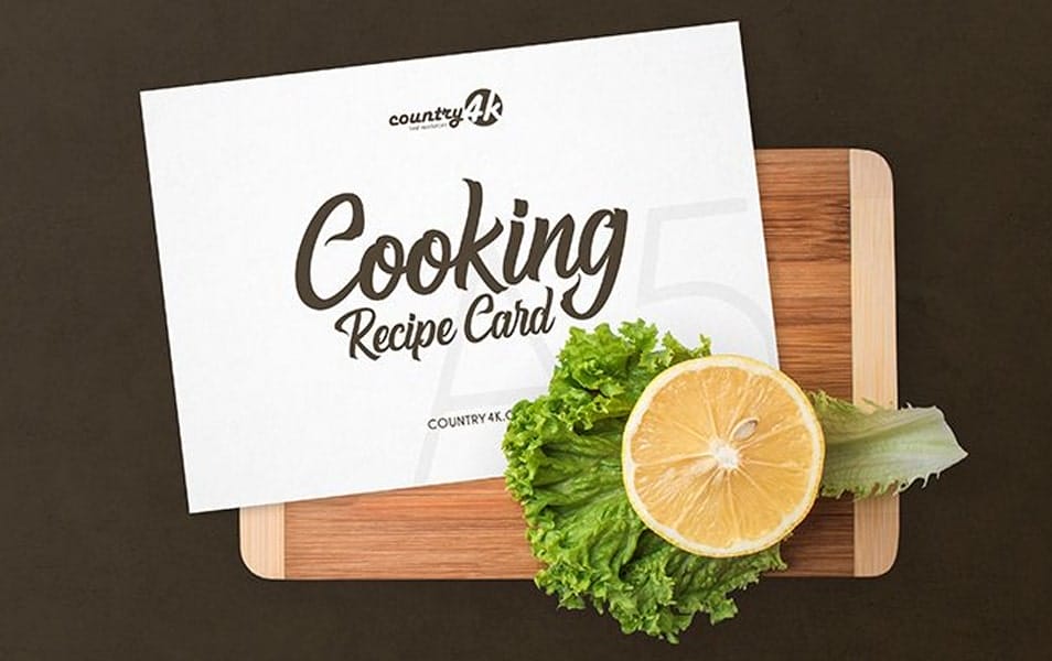 Free Cooking Recipe Card PSD MockUp in 4k