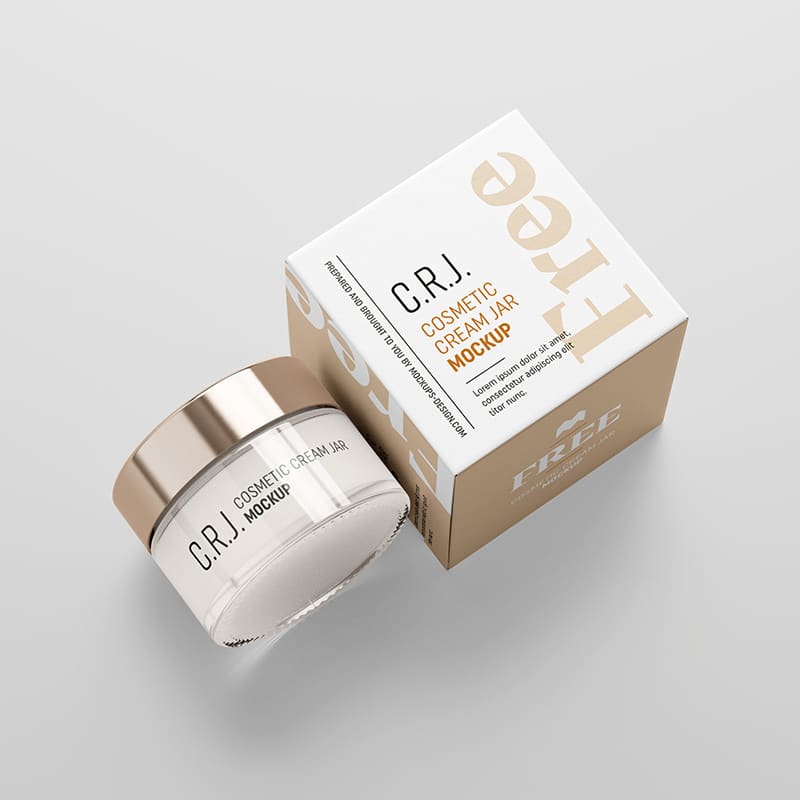 Free Cosmetic Box with Jar Mockup
